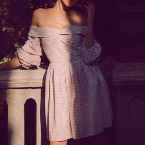 Chriselle JOA L Gingham Tiered Ruffle Sleeve Fit Flare Dress Cottagecore